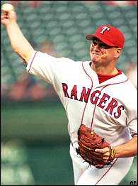 Texas Rangers' Rick Helling throws against the Baltimore Orioles in the third inning, Tuesday, Sept. 12, 2000, in Arlington, Texas.  The Rangers beat the Orioles 9-1 in the first game of a doubleheader.